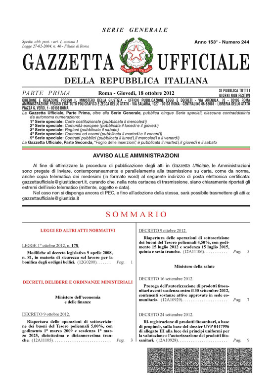 legge 177/2012 - Bonifica bellica